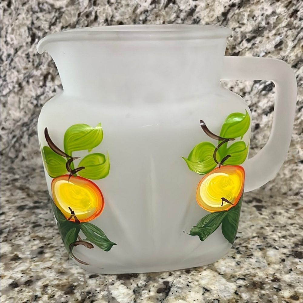 Gay Fad Studio 1950’s Frosted Glass Pitcher Hand Painted Peach Design